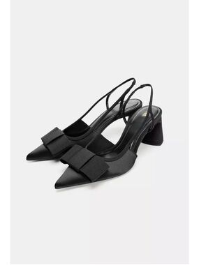 Zara Black Pointed Slingback Heels with Bow